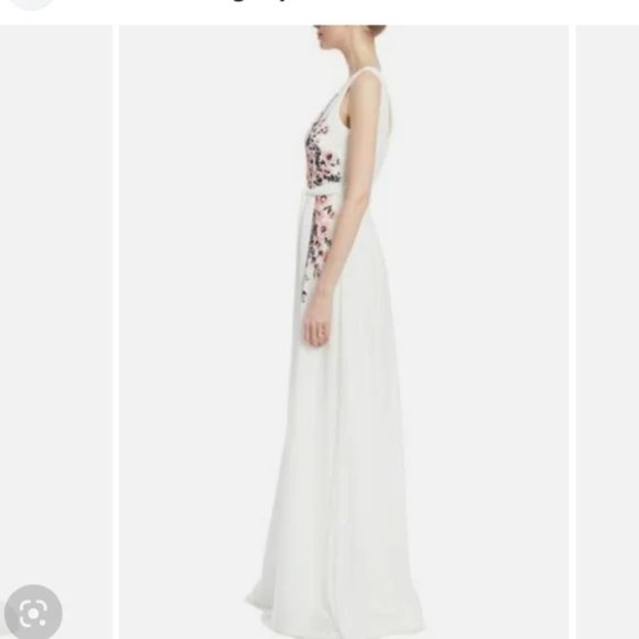 Badgley Mischka Women's White Embellished Printed Crepe De Chine Gown Size 2 - Picture 3 of 10
